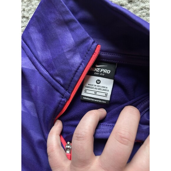 Nike Pro DRI FIT Women's Long Sleeve Shirt Purple Size MEDIUM 1/2 zip UP - Picture 4 of 5